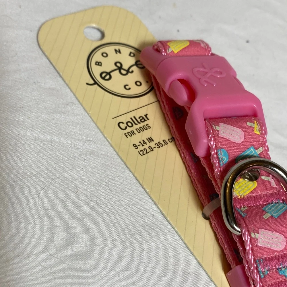 Bond & Co Pink Popsicle Web Dog Collar 9-14” & Skinz Fox Toy with squeakers